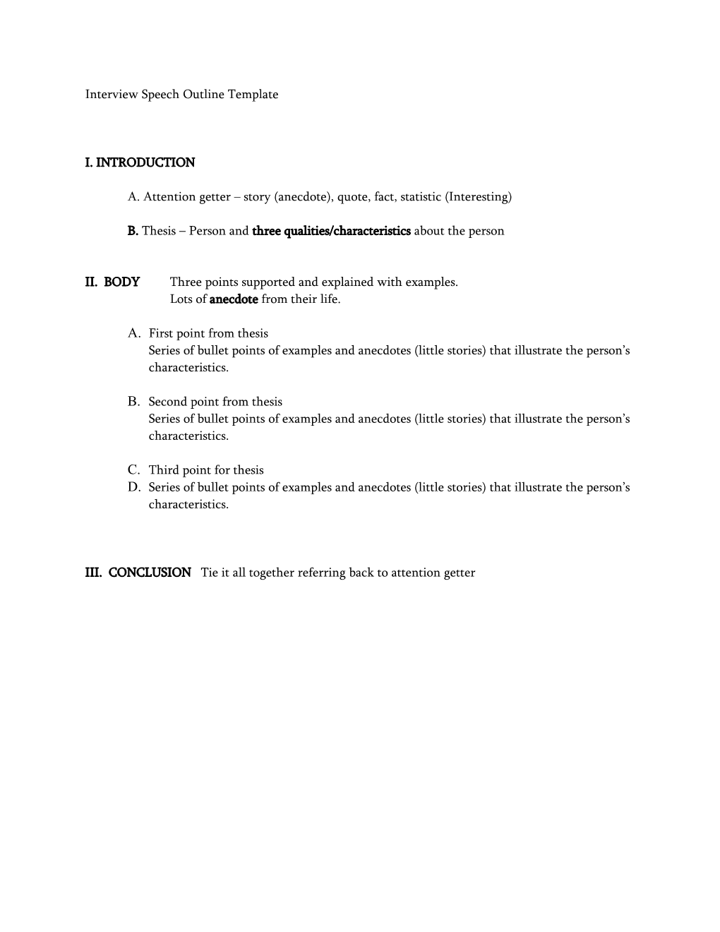 Interview Speech Outline Template