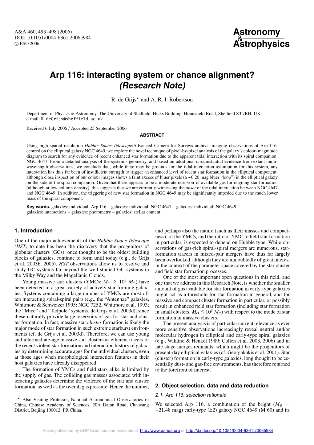 Arp 116: Interacting System Or Chance Alignment? (Research Note)