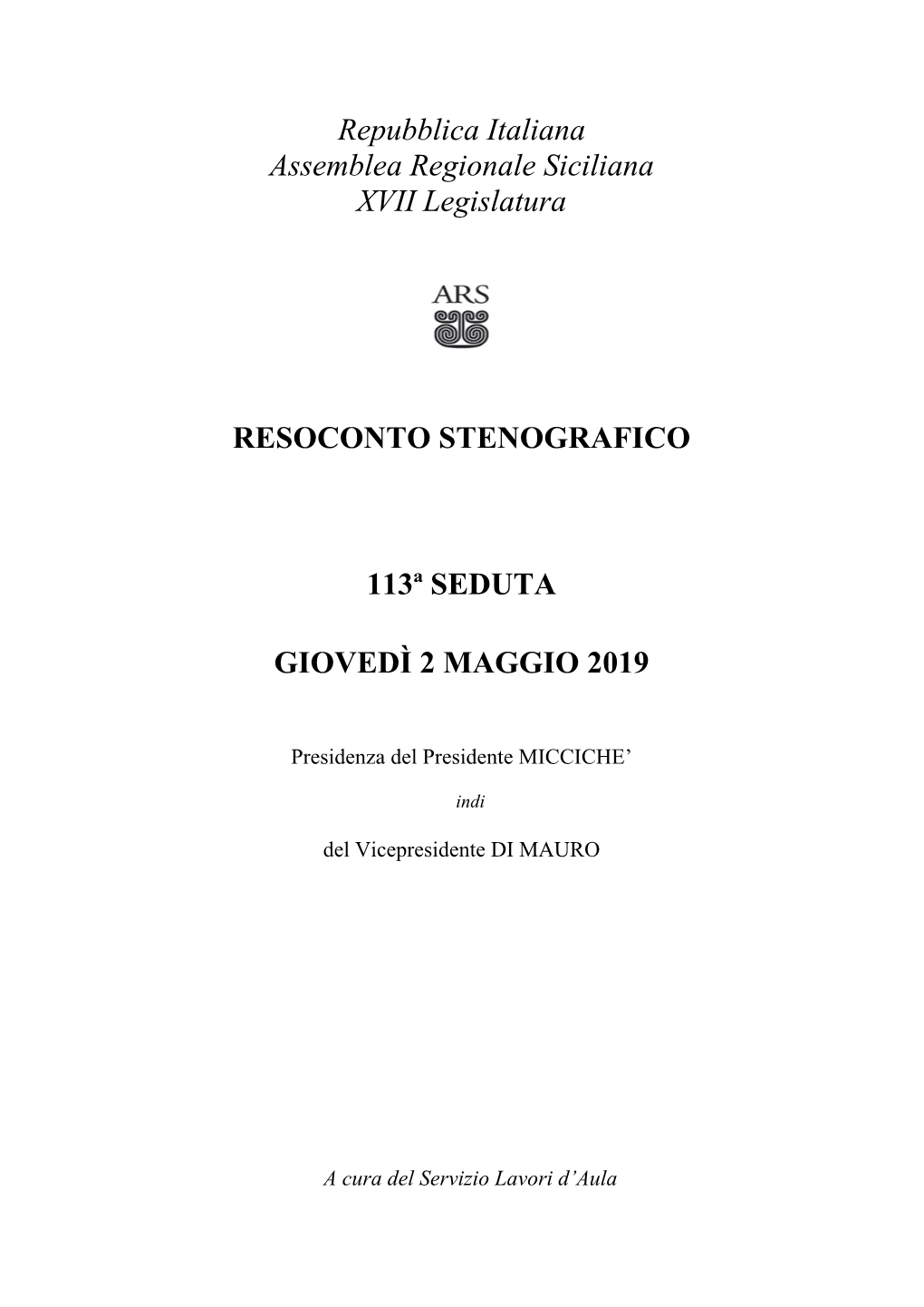 Repubblica Italiana Assemblea Regionale Siciliana XVII Legislatura