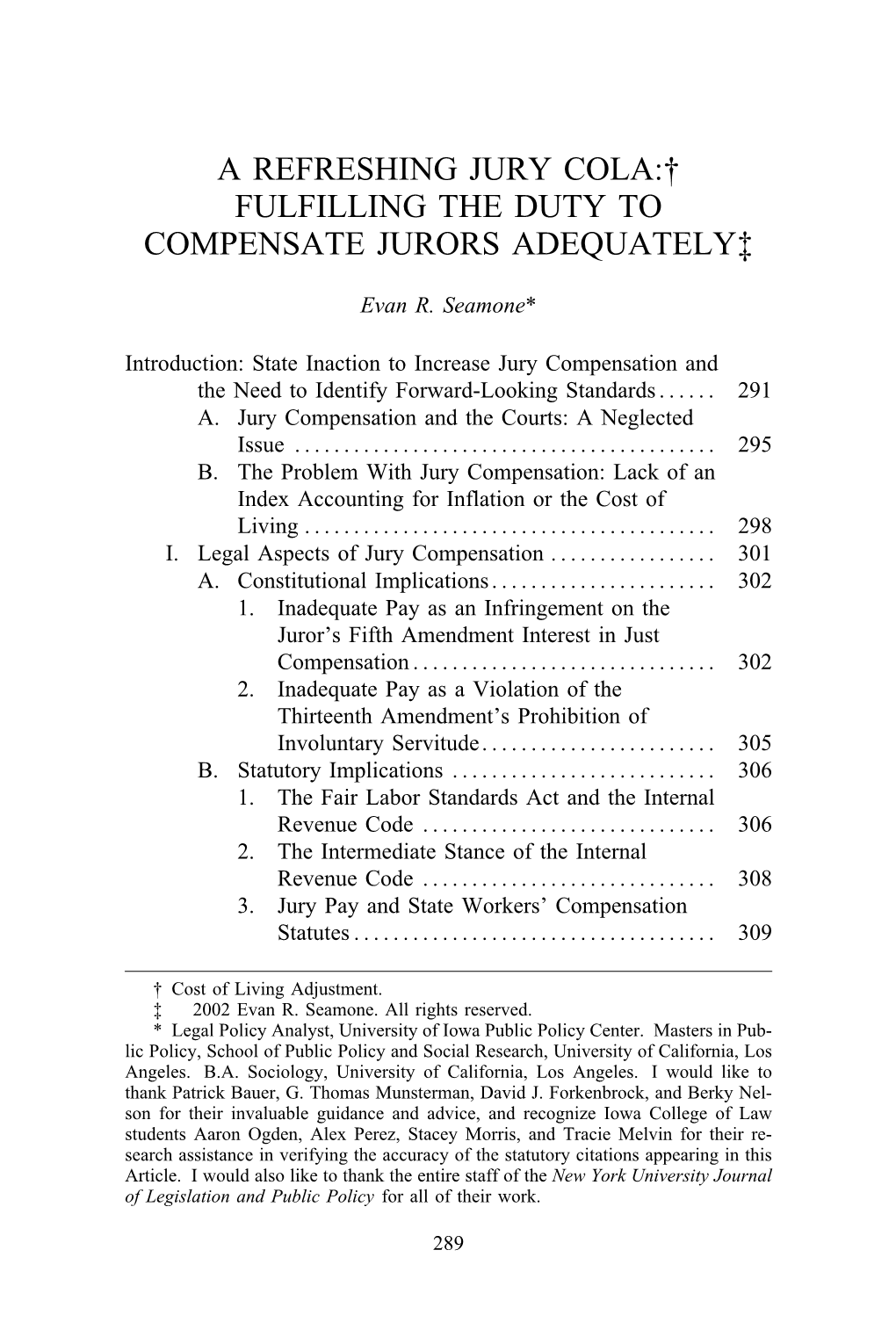 A Refreshing Jury COLA: Fulfilling the Duty to Compensate Jurors