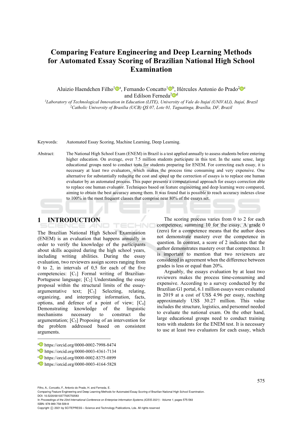 Comparing Feature Engineering and Deep Learning Methods for Automated Essay Scoring of Brazilian National High School Examination