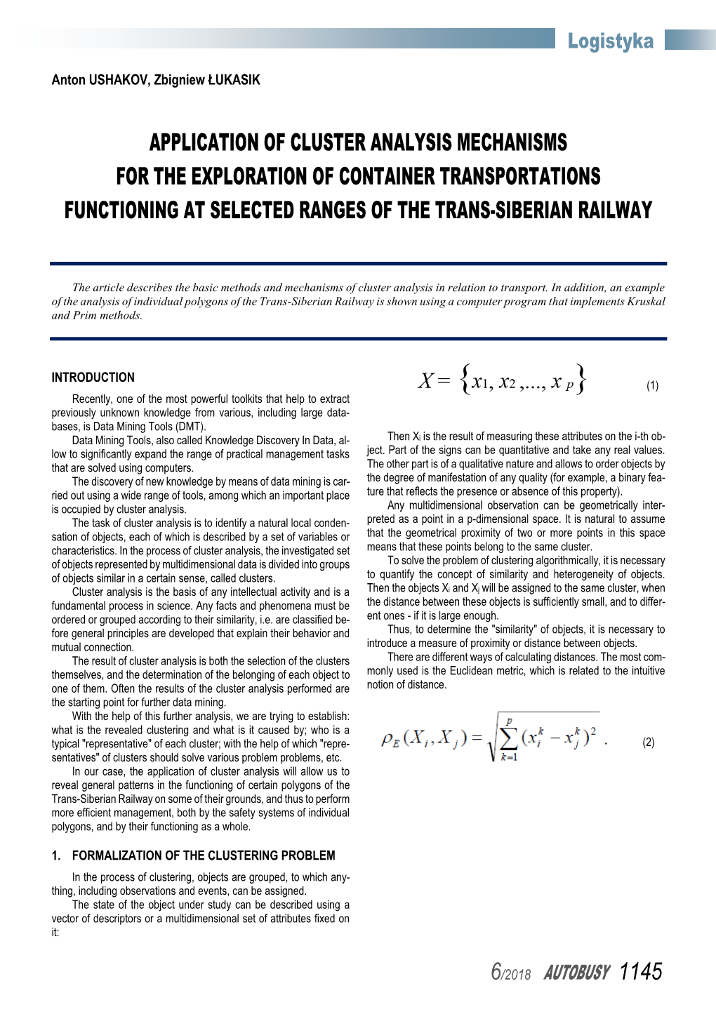 Application of Cluster Analysis Mechanisms for the Exploration of Container Transportations