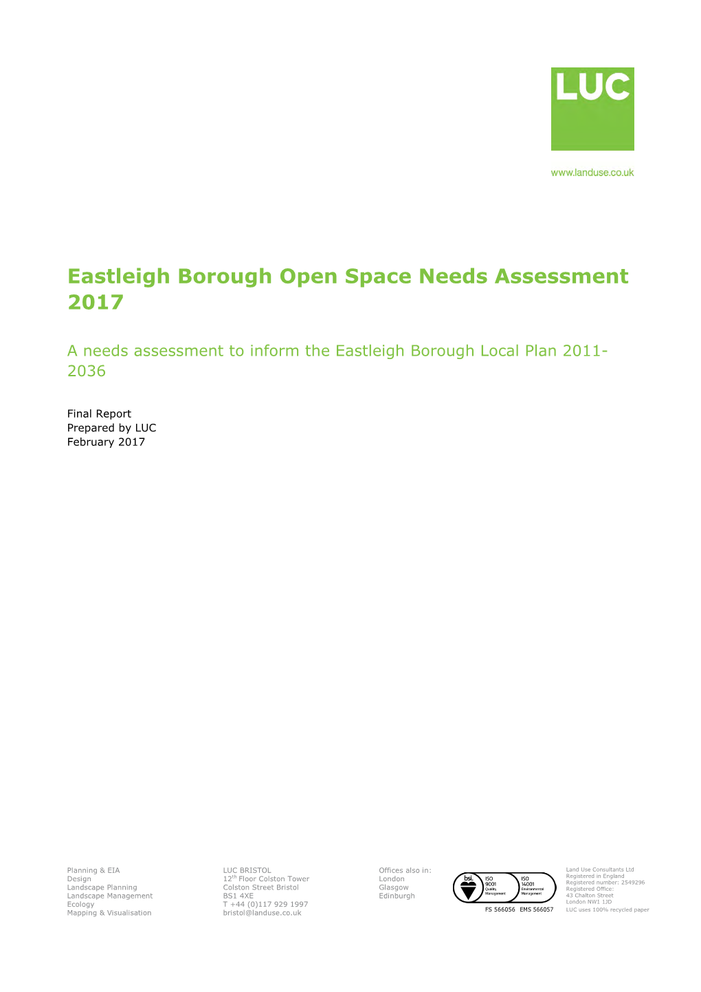 Eastleigh Borough Open Space Needs Assessment 2017