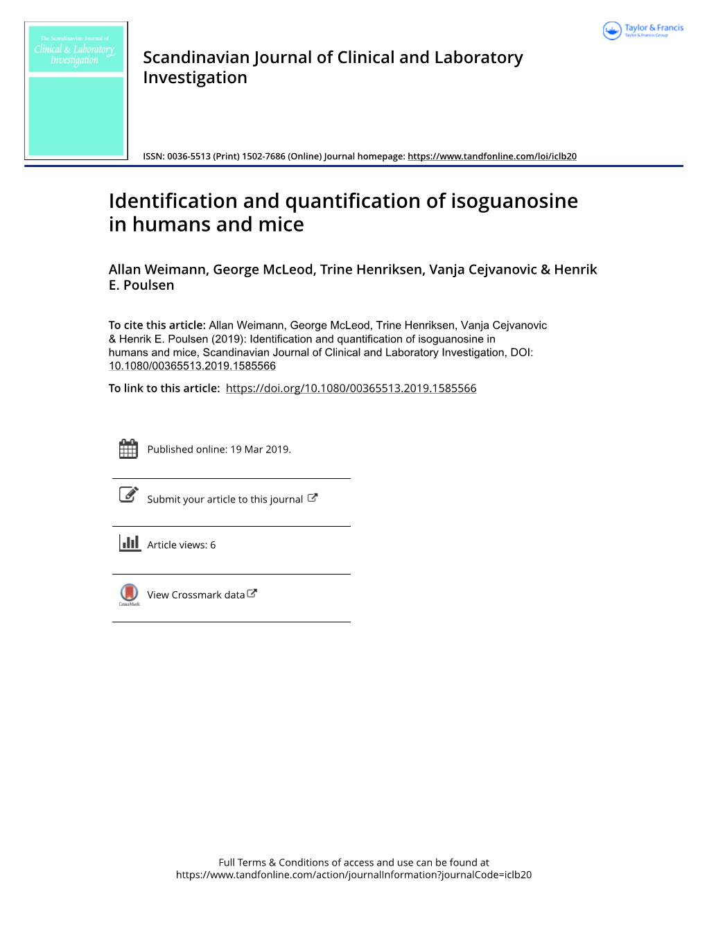 Identification and Quantification of Isoguanosine in Humans and Mice