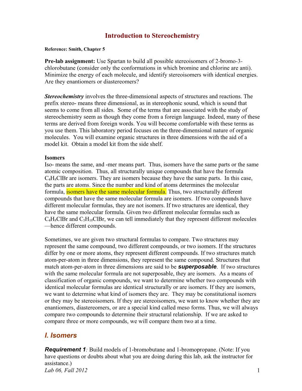 Introduction to Stereochemistry