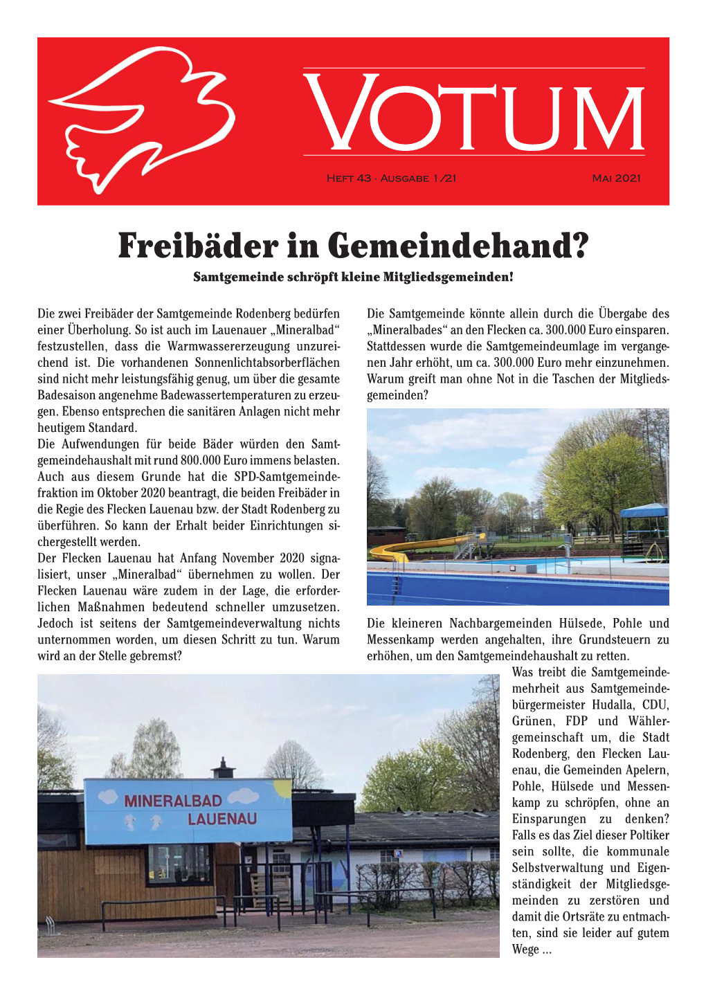 Freibäder in Gemeindehand? Samtgemeinde Schröpft Kleine Mitgliedsgemeinden!