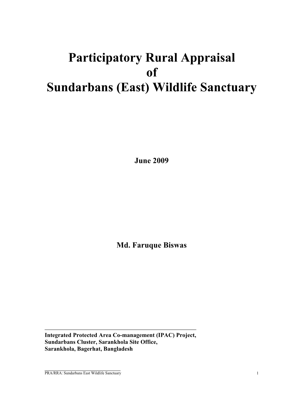 Participatory Rural Appraisal of Sundarbans (East) Wildlife Sanctuary