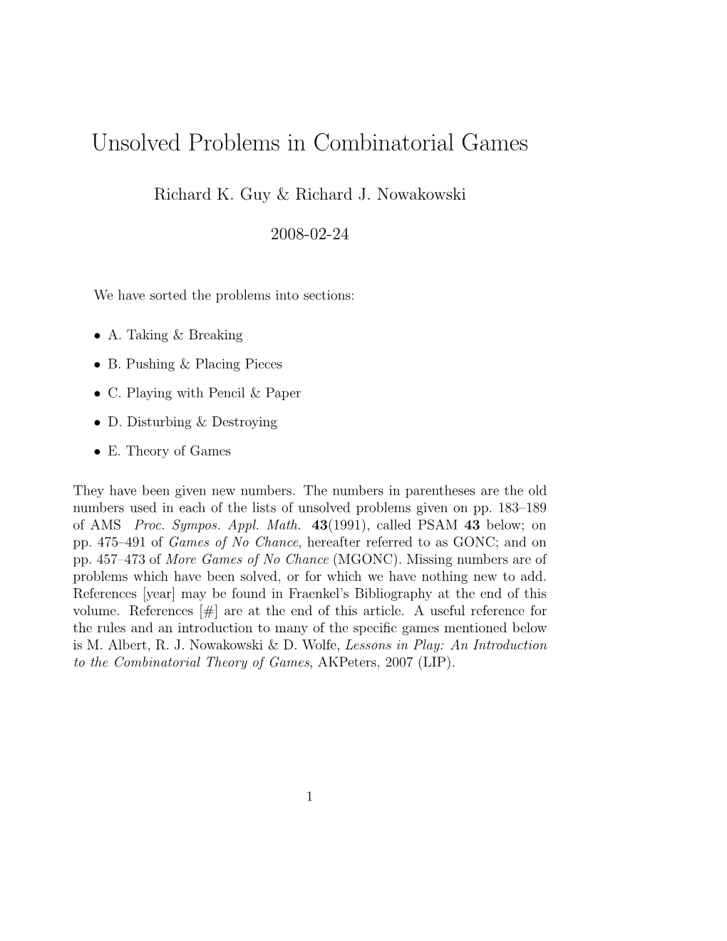 Unsolved Problems in Combinatorial Games