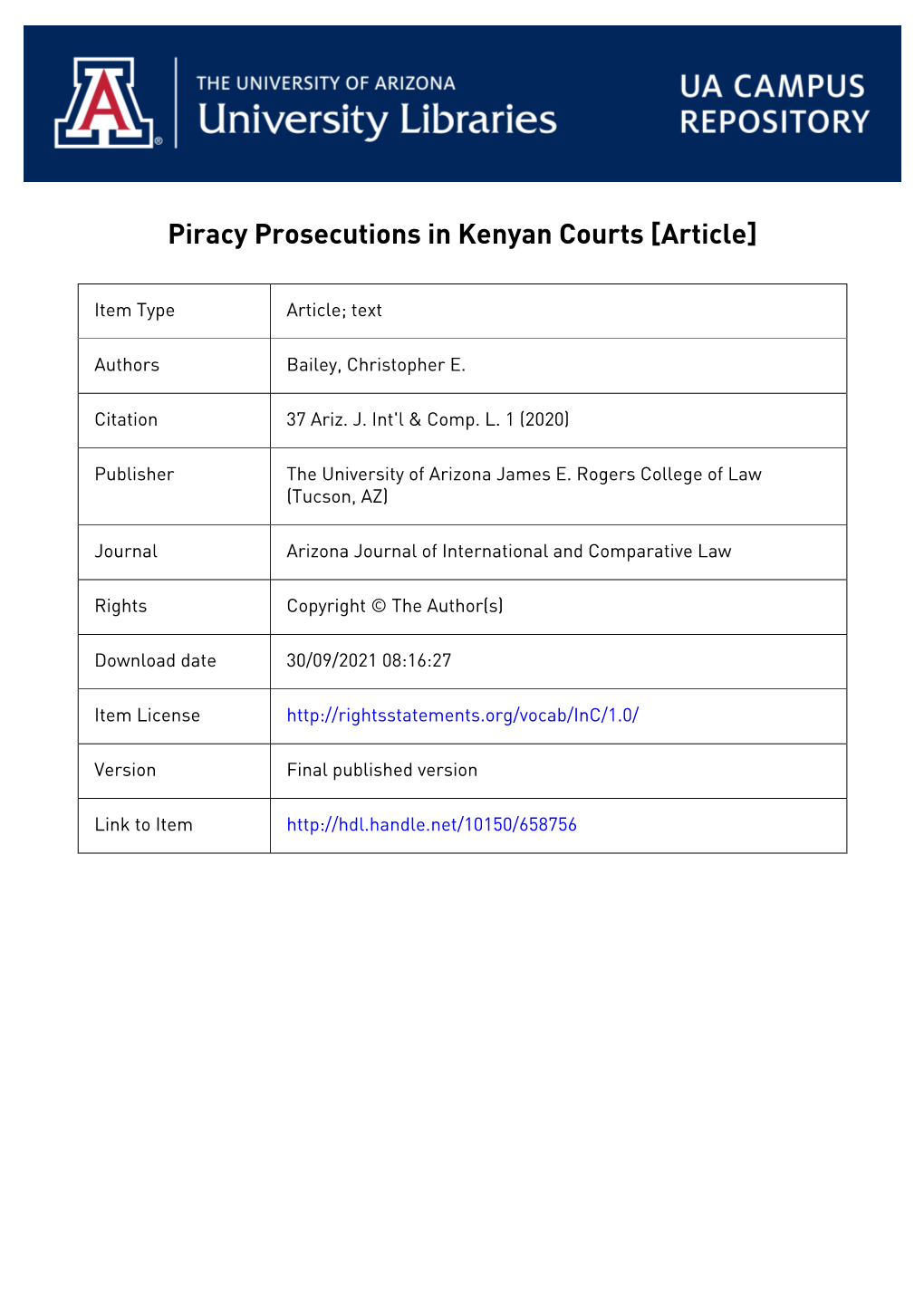 Piracy Prosecutions in Kenyan Courts [Article]