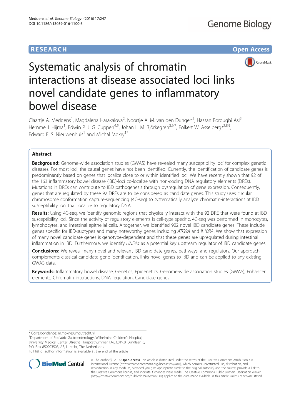 Systematic Analysis of Chromatin Interactions at Disease Associated Loci Links Novel Candidate Genes to Inflammatory Bowel Disease Claartje A