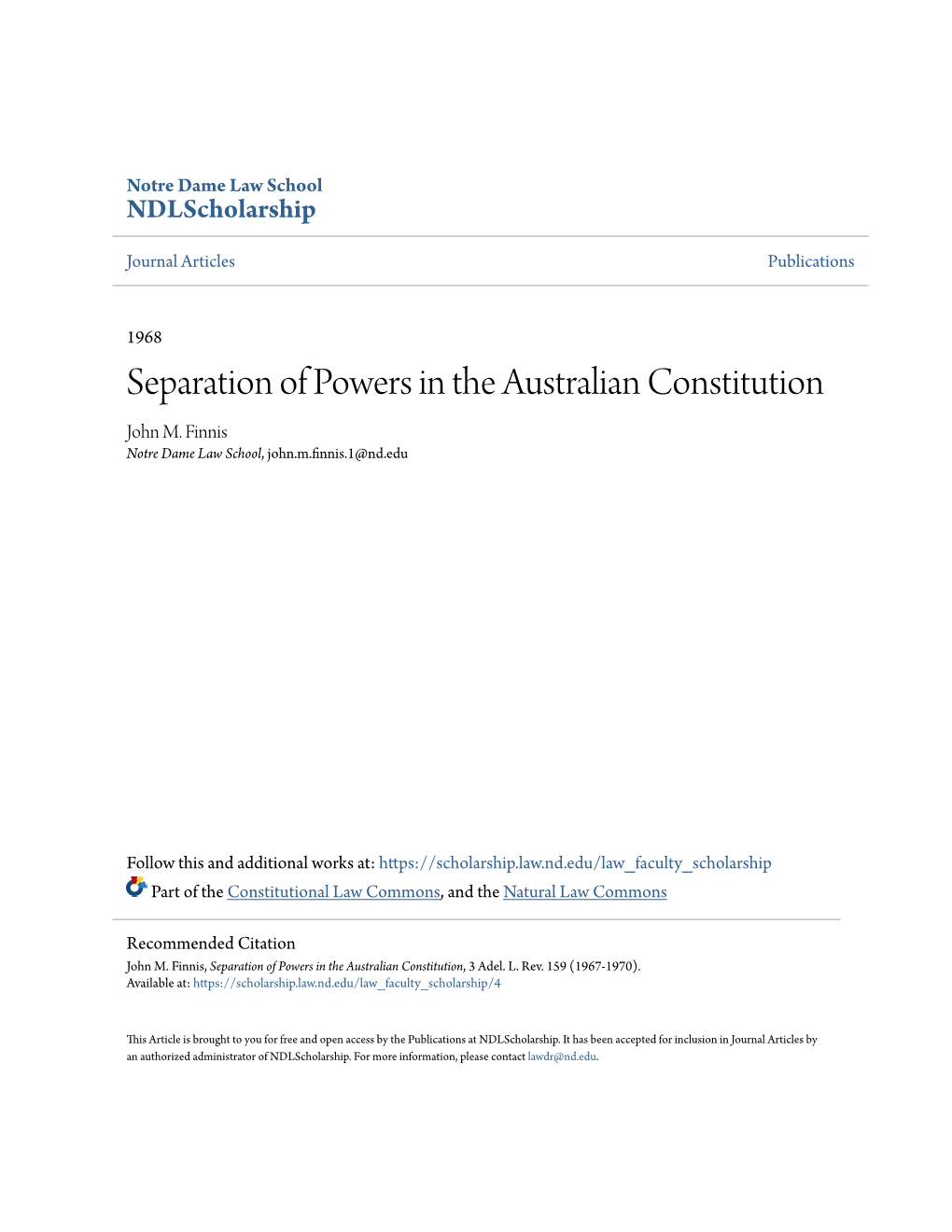 Separation of Powers in the Australian Constitution John M