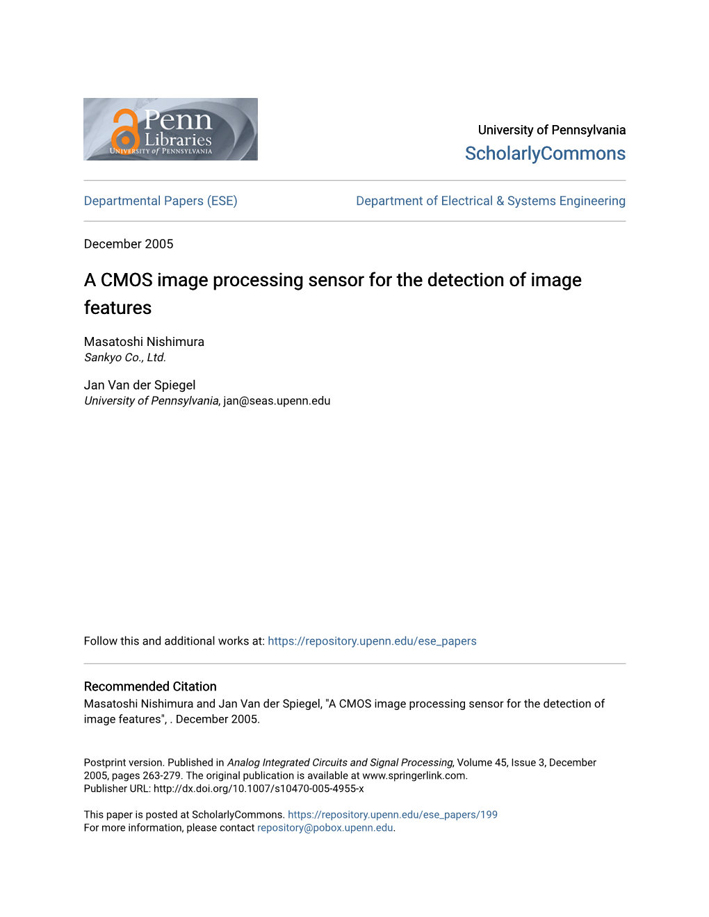 A CMOS Image Processing Sensor for the Detection of Image Features