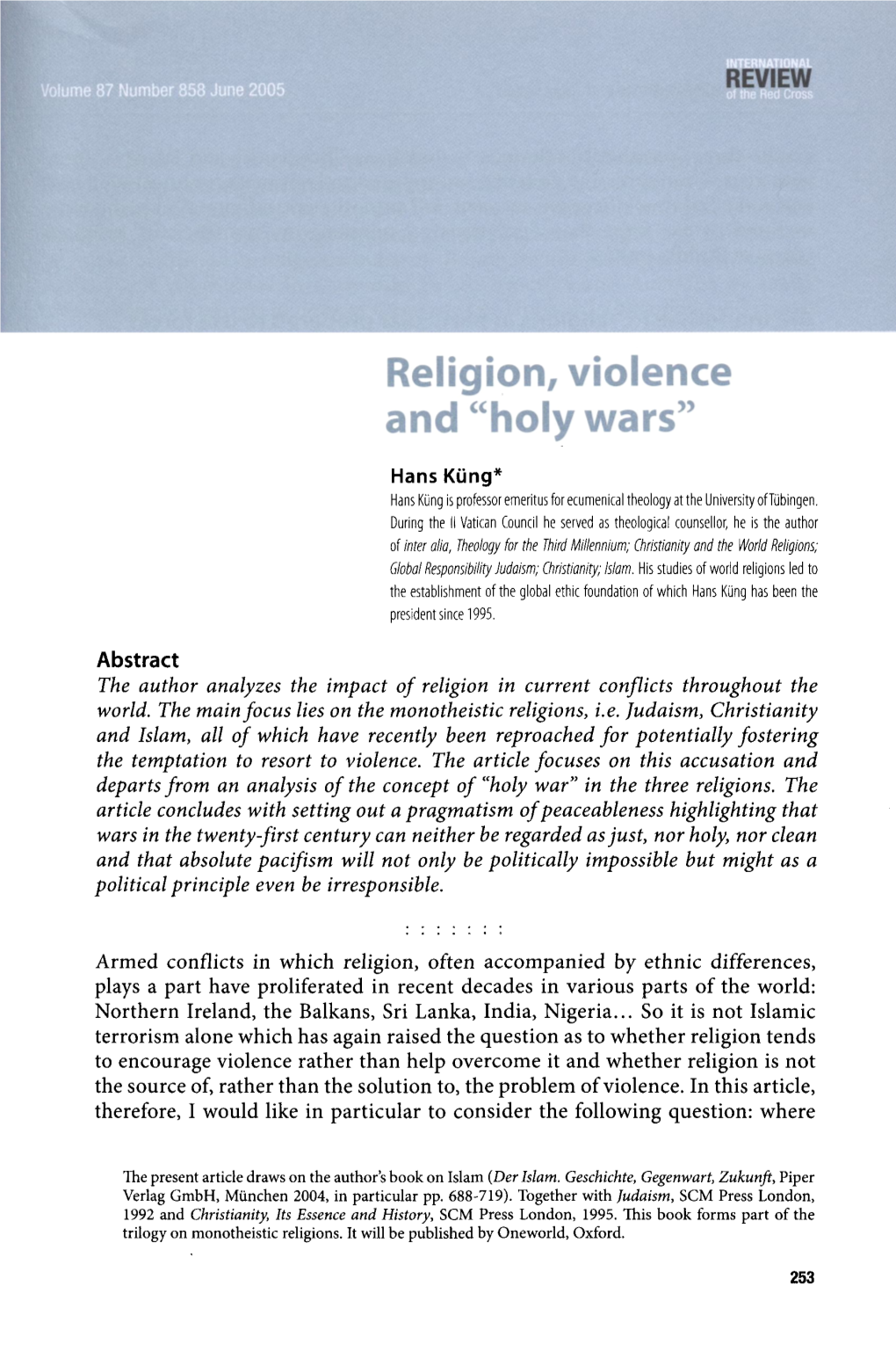 Religion, Violence and "Holy Wars"