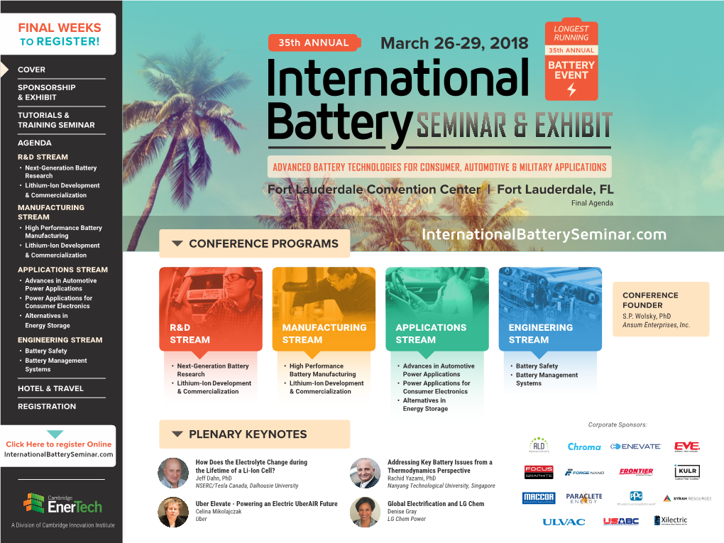 March 26-29, 2018 35Th ANNUAL BATTERY COVER EVENT SPONSORSHIP & EXHIBIT