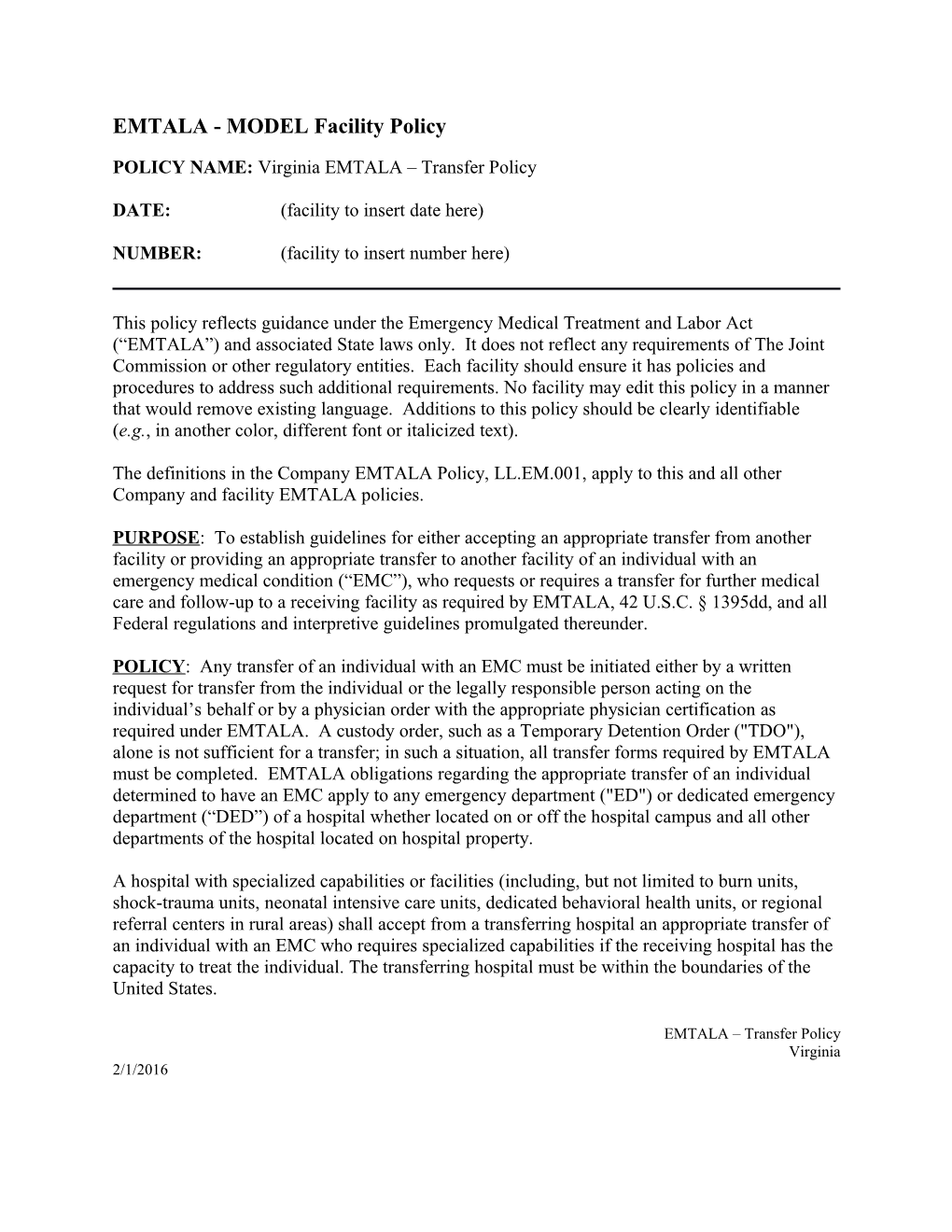 EMTALA - MODEL Facility Policy s2