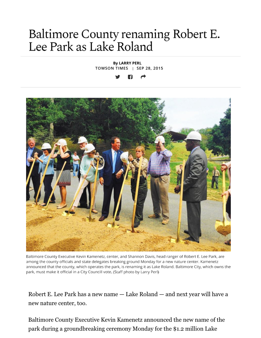Baltimore County Renaming Robert E. Lee Park 2015