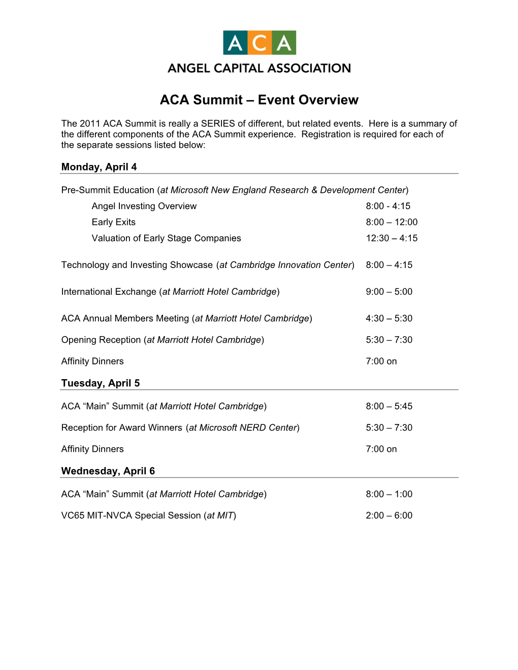 ACA Summit – Event Overview