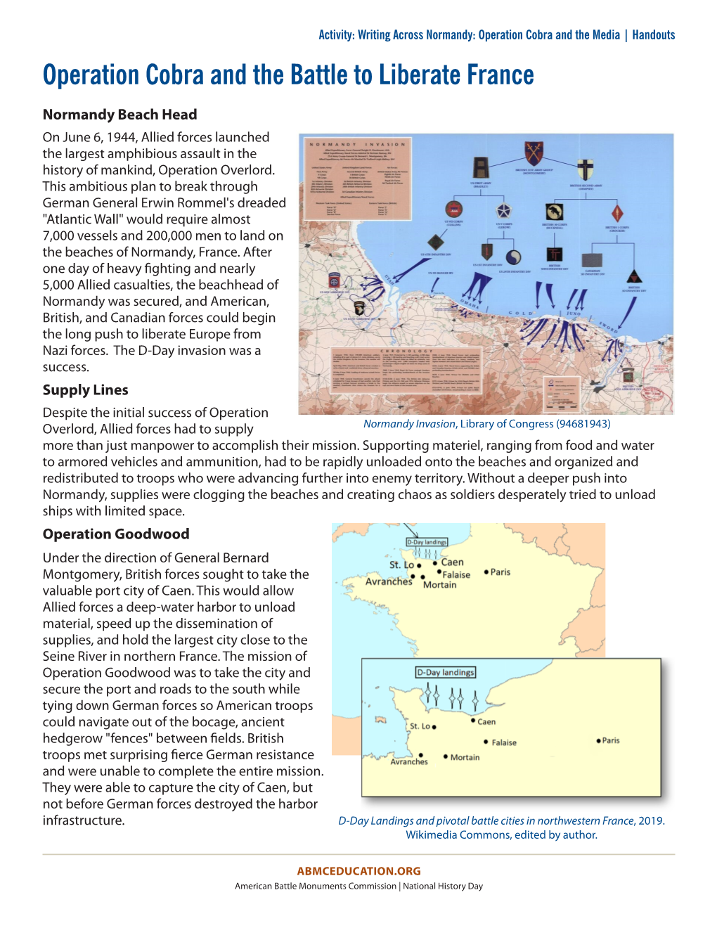 Operation Cobra and the Battle to Liberate France Handout