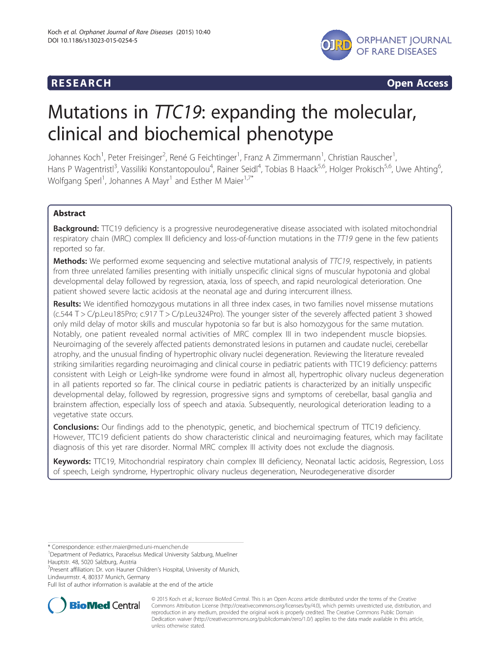 Mutations in TTC19