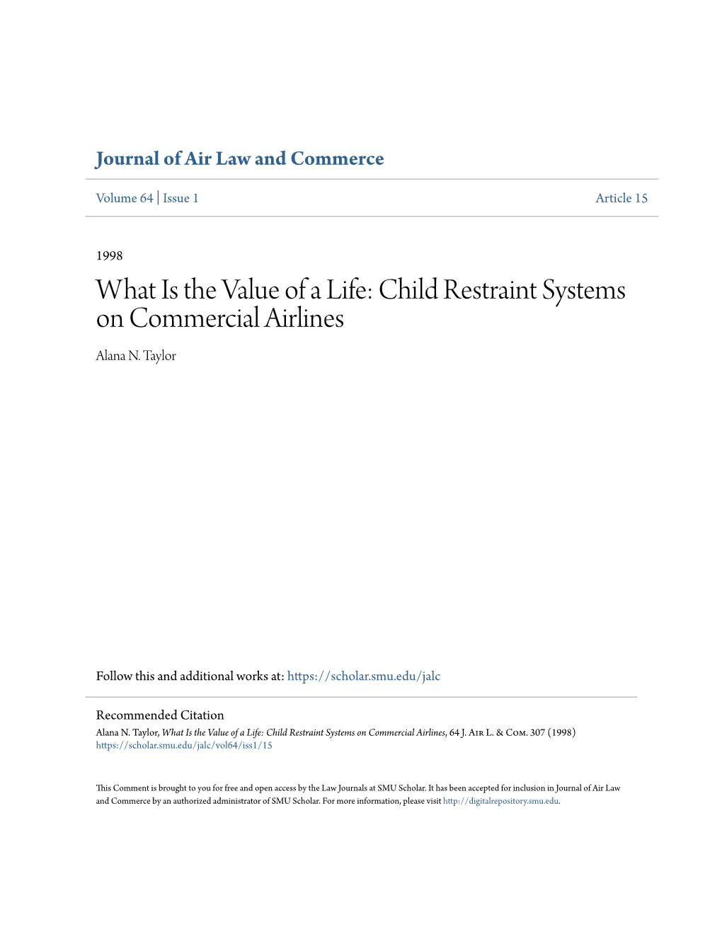 Child Restraint Systems on Commercial Airlines Alana N