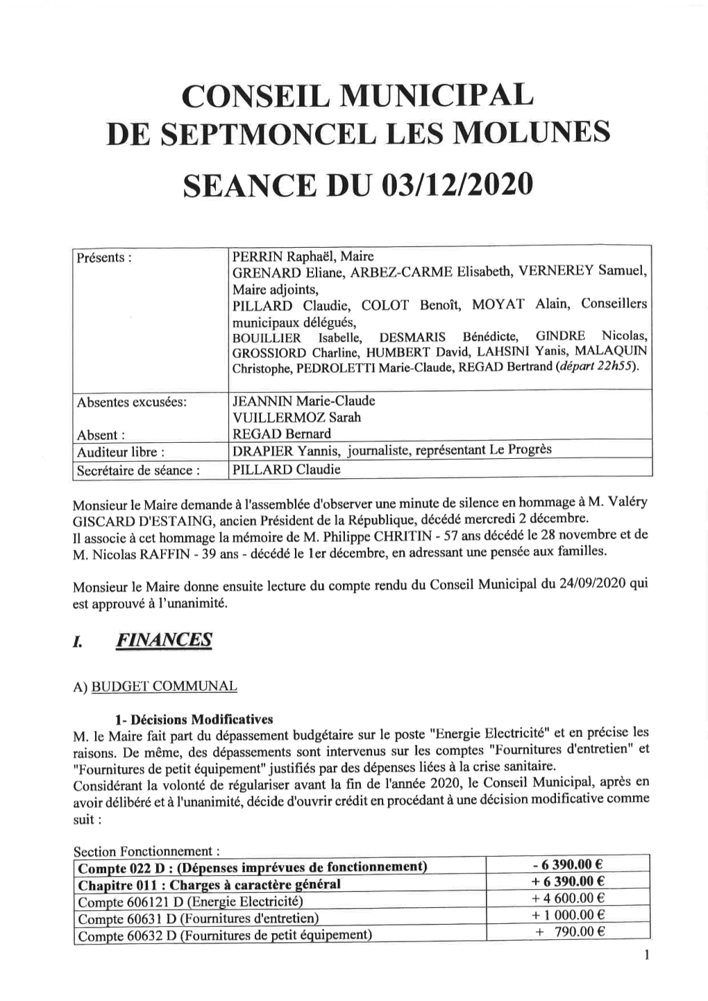 Conseil Municipal De Septmoncel Les Molunes Seance Du O3ii2i2o2o
