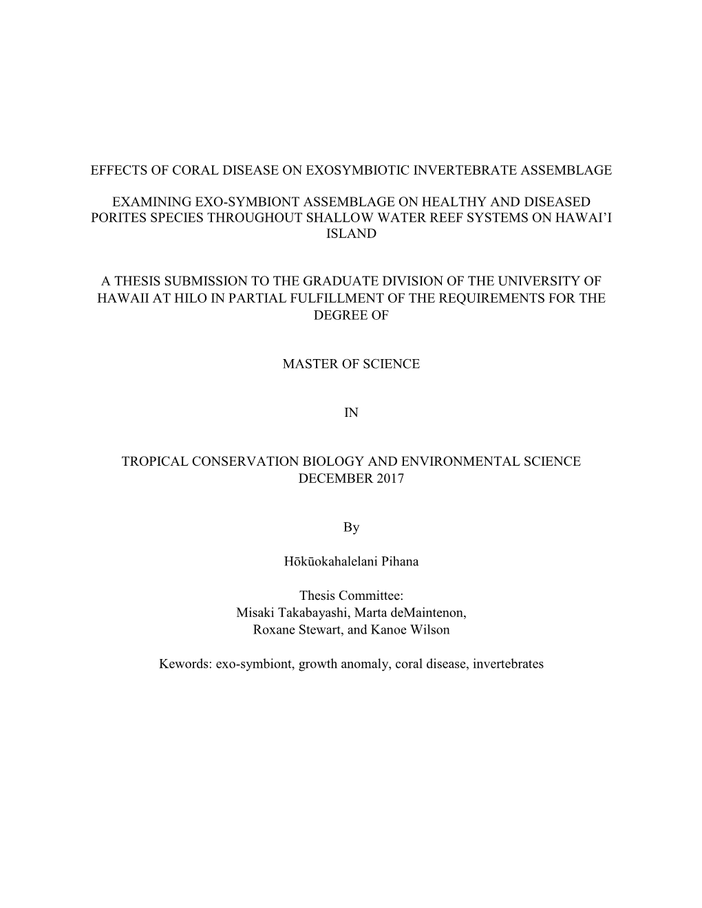 Effects of Coral Disease on Exosymbiotic Invertebrate Assemblage