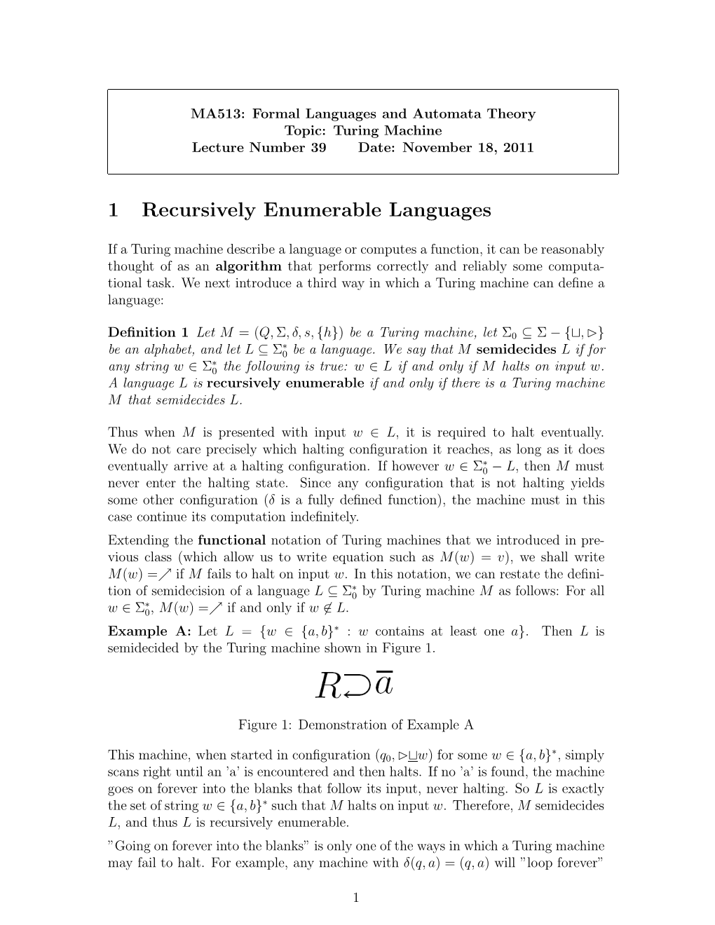 1 Recursively Enumerable Languages