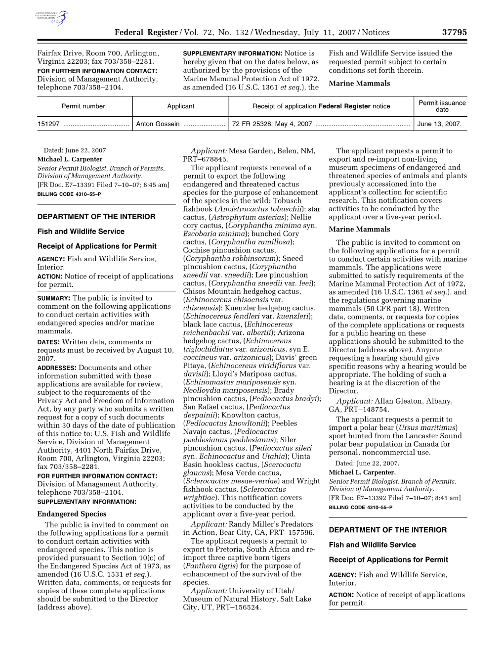 Federal Register/Vol. 72, No. 132/Wednesday, July 11, 2007