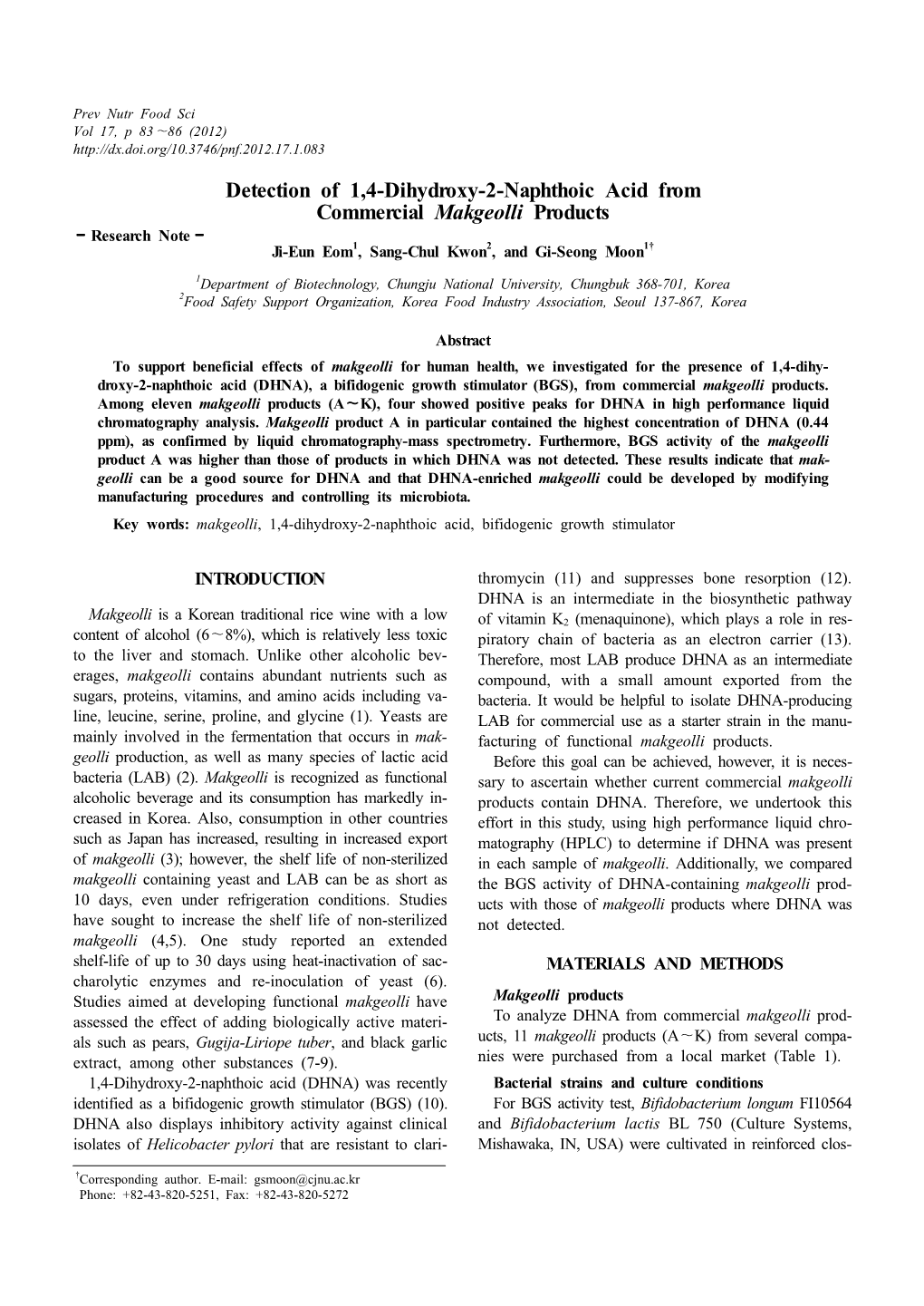 Detection of 1, 4-Dihydroxy-2-Naphthoic Acid From