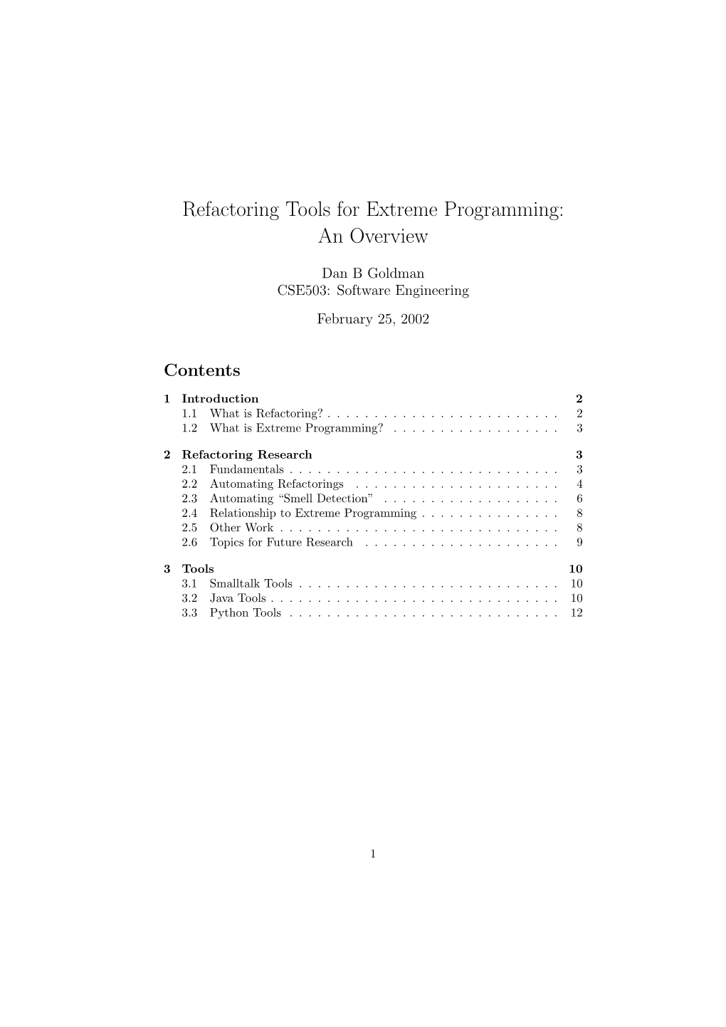 Refactoring Tools for Extreme Programming: an Overview