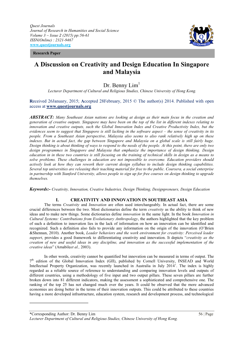 A Discussion on Creativity and Design Education in Singapore and Malaysia