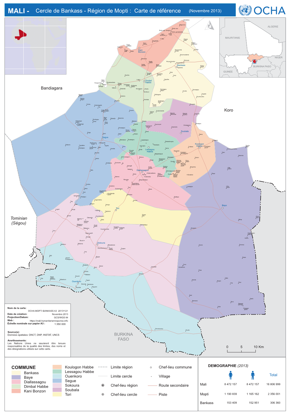 MALI - Cercle De Bankass - Région De Mopti : Carte De Référence (Novembre 2013)