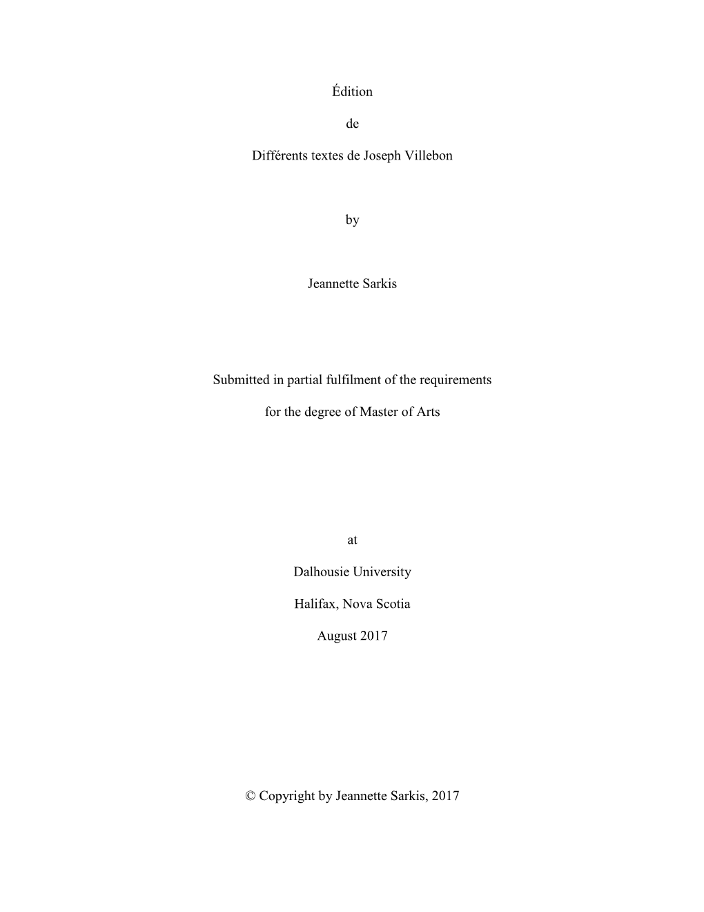 Édition De Différents Textes De Joseph Villebon by Jeannette Sarkis