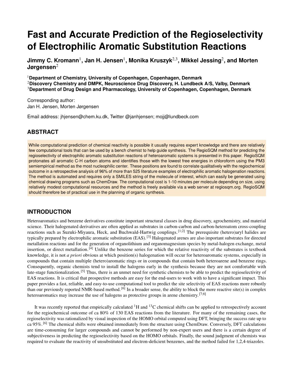 Fast and Accurate Prediction of the Regioselectivity of Electrophilic Aromatic Substitution Reactions