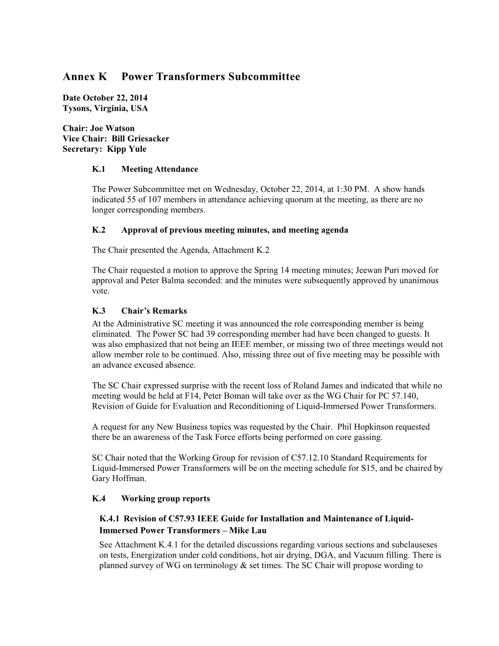 Annex K Power Transformers Subcommittee s1