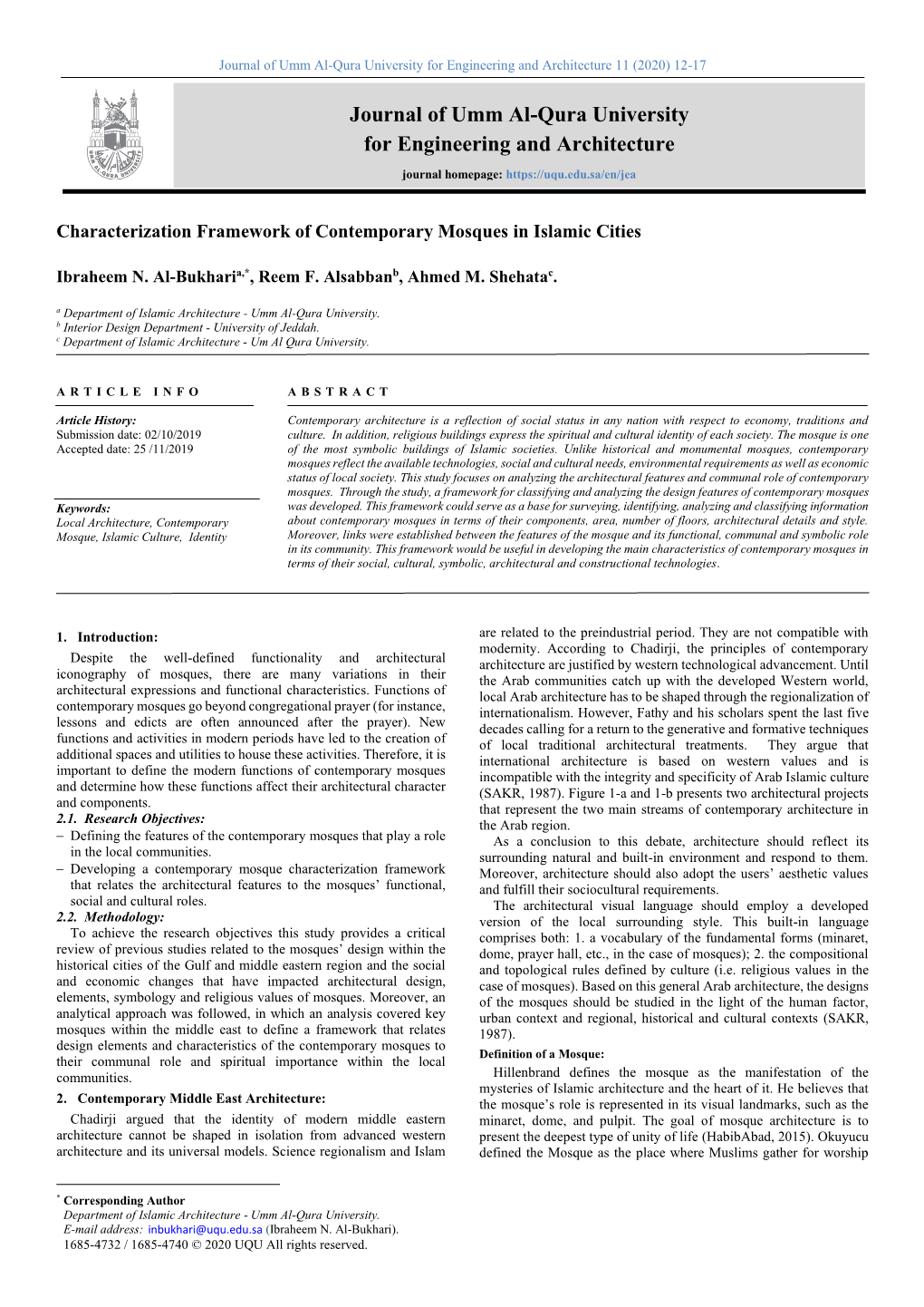 Journal of Umm Al-Qura University for Engineering and Architecture 11 (2020) 12-17