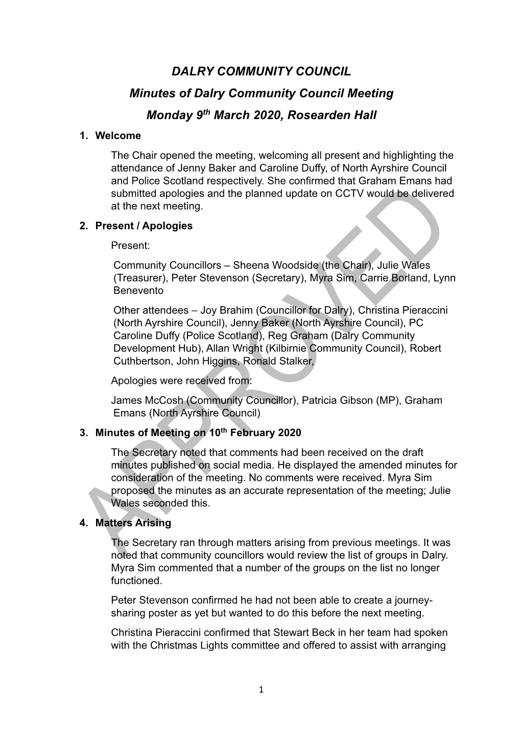 DALRY COMMUNITY COUNCIL Minutes of Dalry Community Council Meeting