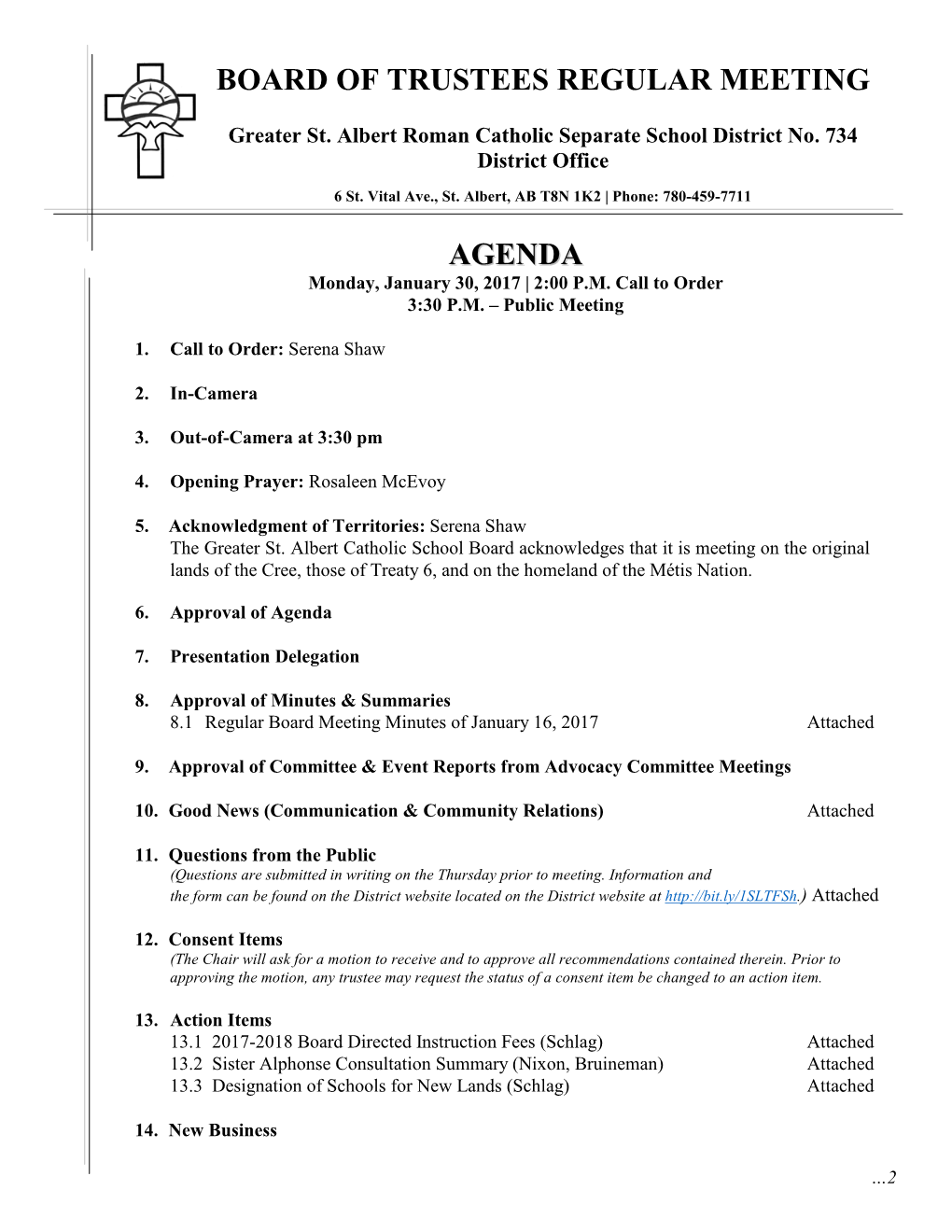 Board of Trustees Regular Meeting Agenda