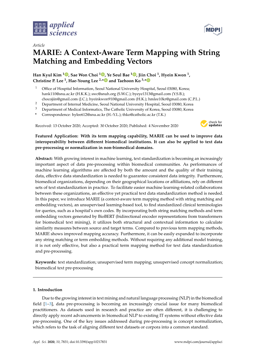 A Context-Aware Term Mapping with String Matching and Embedding Vectors