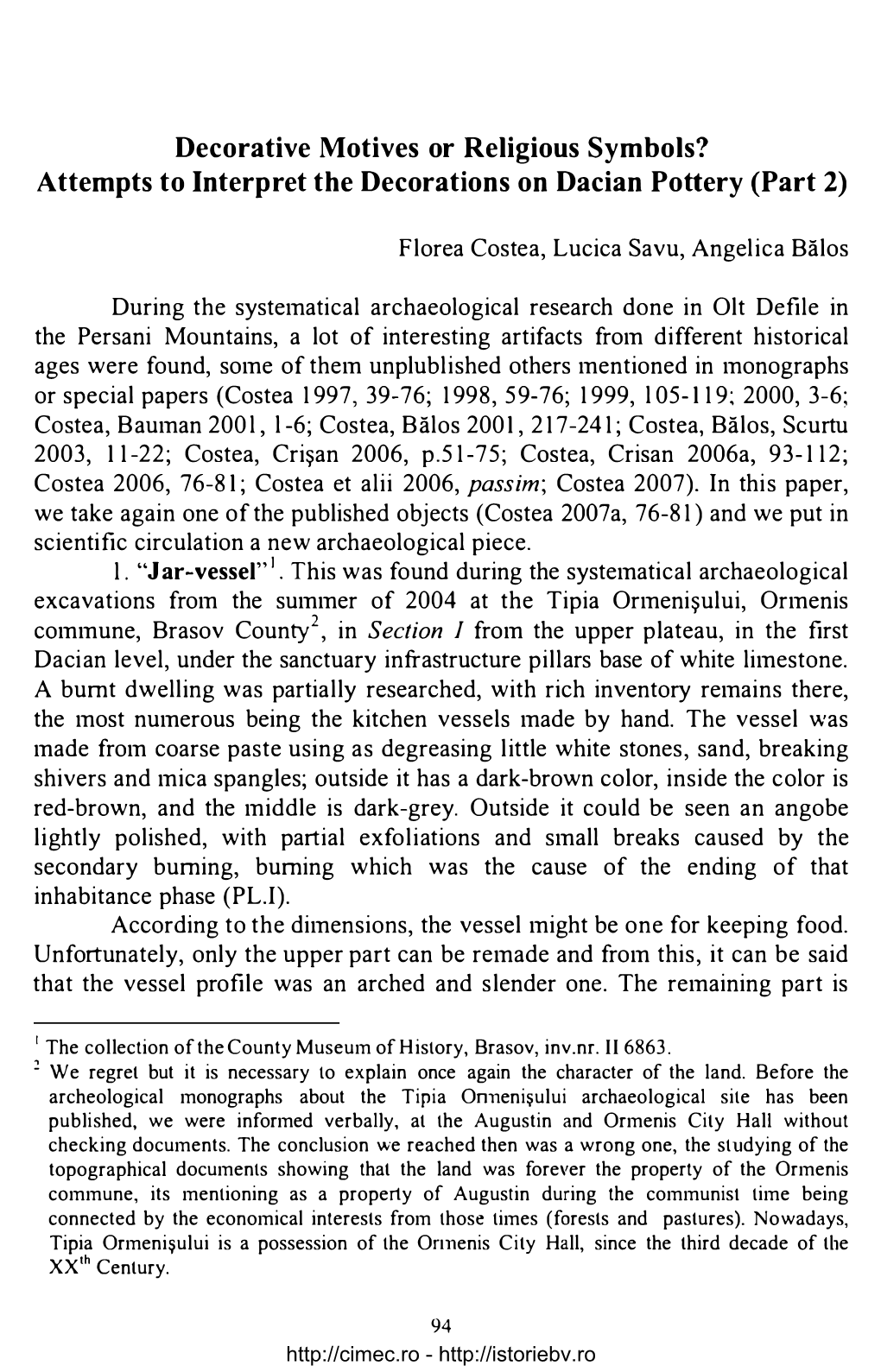 Decorative Motives Or Religious Symbols? Attempts to Interpret the Decorations on Dacian Pottery (Part 2)