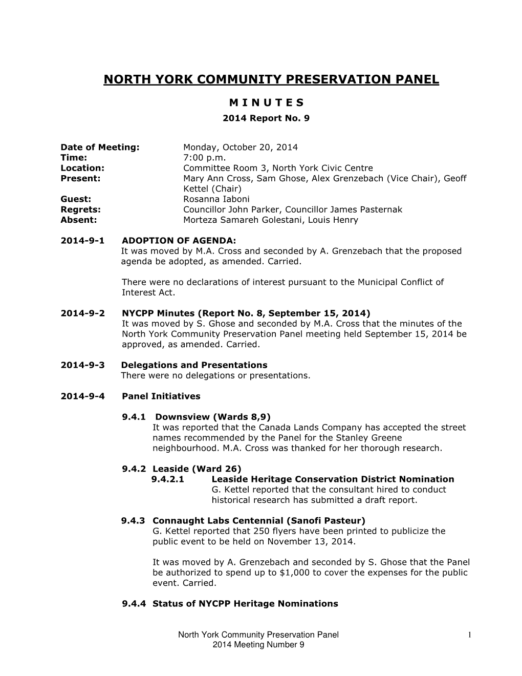 North York Community Preservation Panel