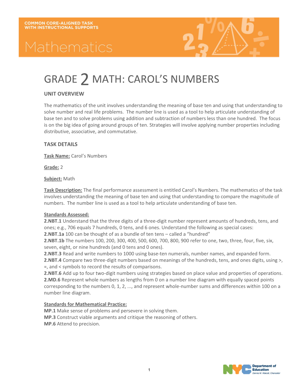 Grade 2Math: Carol's Numbers