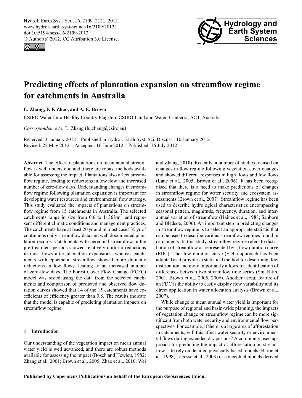 Predicting Effects of Plantation Expansion on Streamflow Regime For