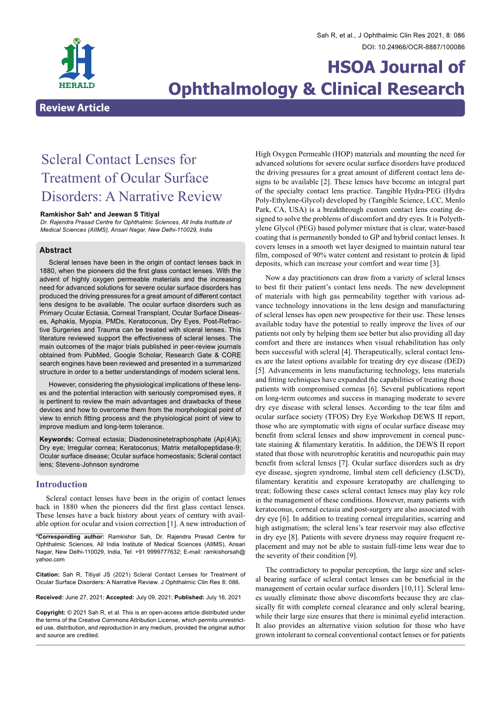 Scleral Contact Lenses for Treatment of Ocular Surface Disorders: a Narrative Review