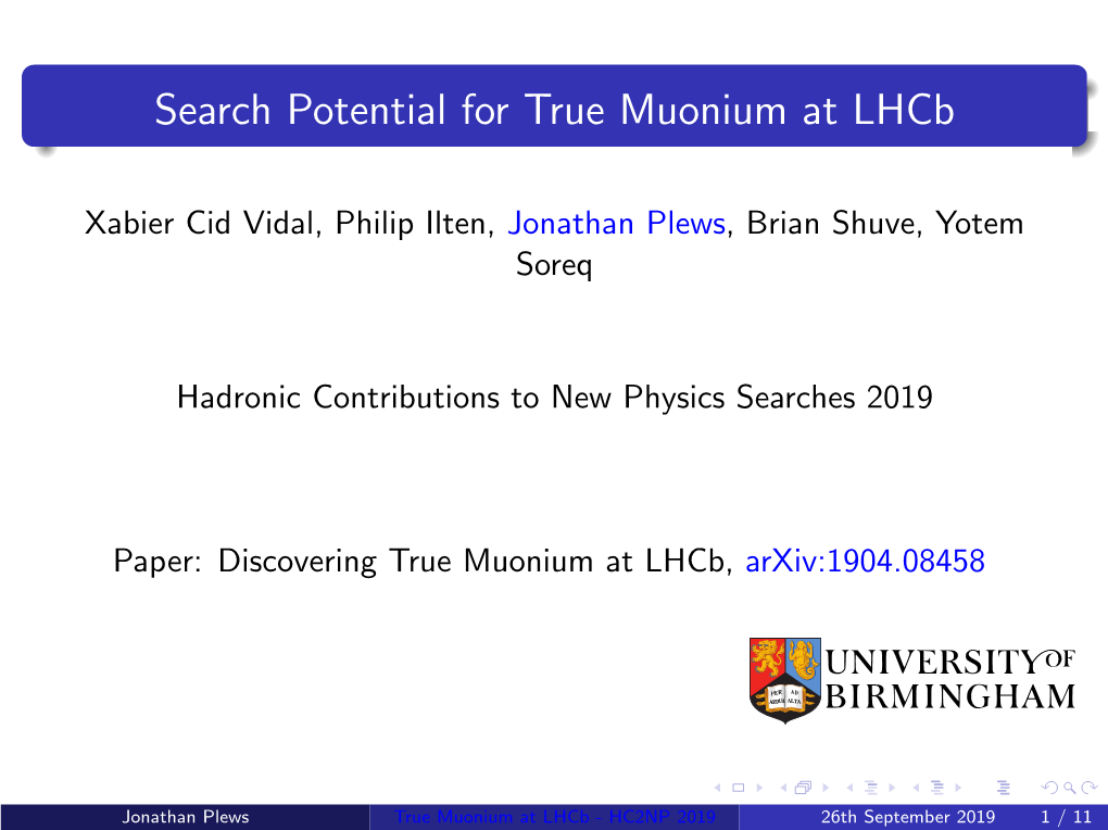 Search Potential for True Muonium at Lhcb