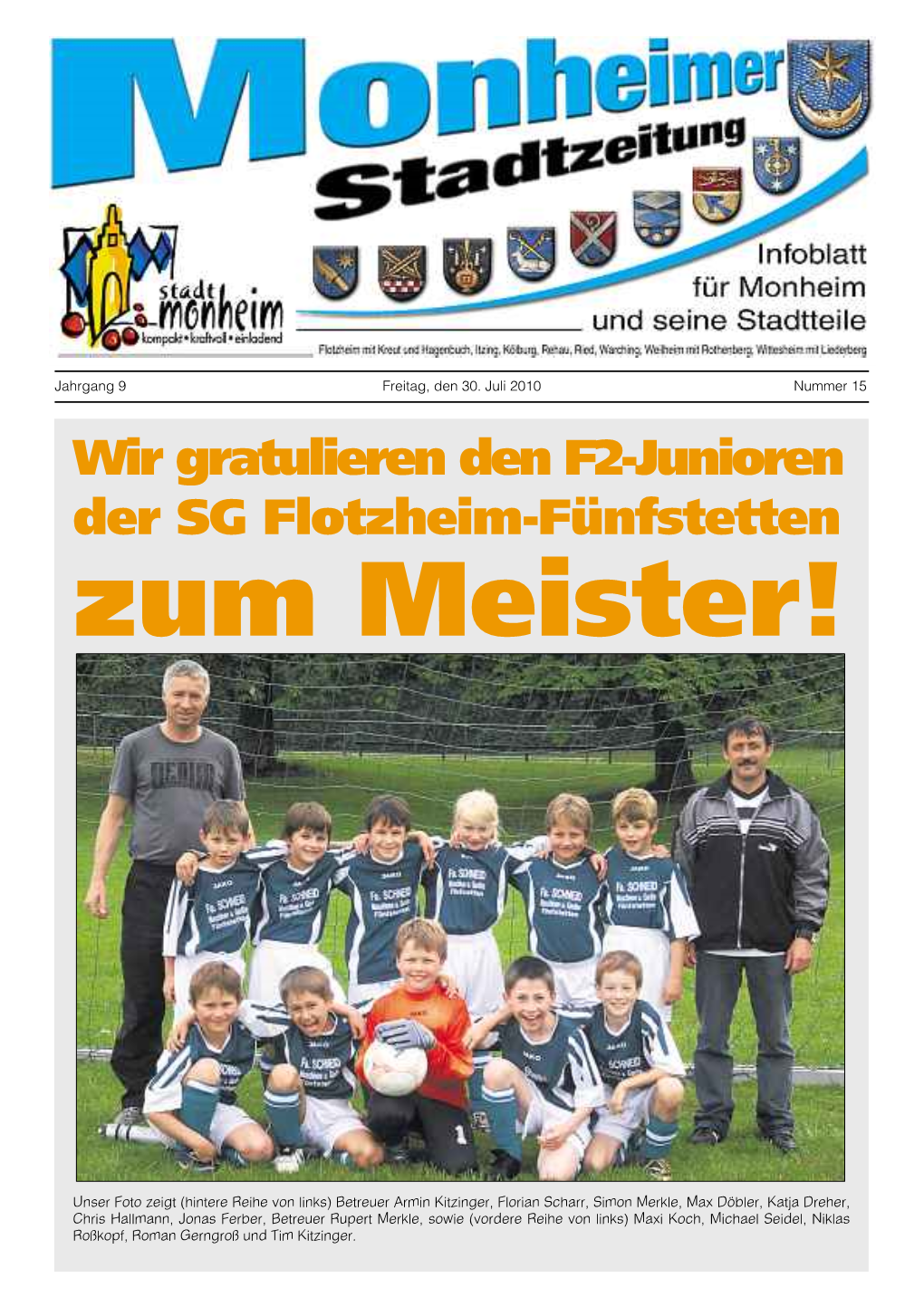 Wir Gratulieren Den F2-Junioren Der SG Flotzheim-Fünfstetten Zum Meister!