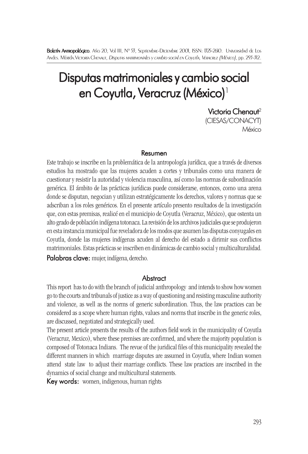 Disputas Matrimoniales Y Cambio Social En Coyutla, V En Coyutla
