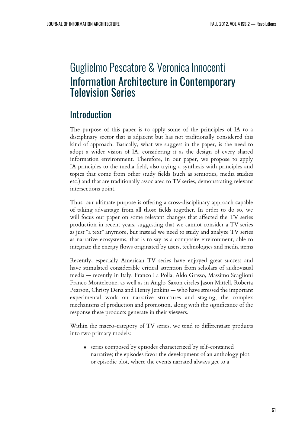 Information Architecture in Contemporary Television Series