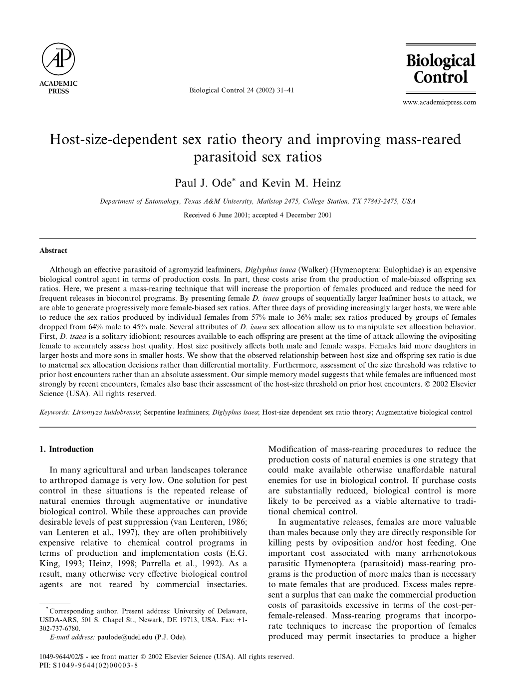 Host-Size-Dependent Sex Ratio Theory and Improving Mass-Reared Parasitoid Sex Ratios