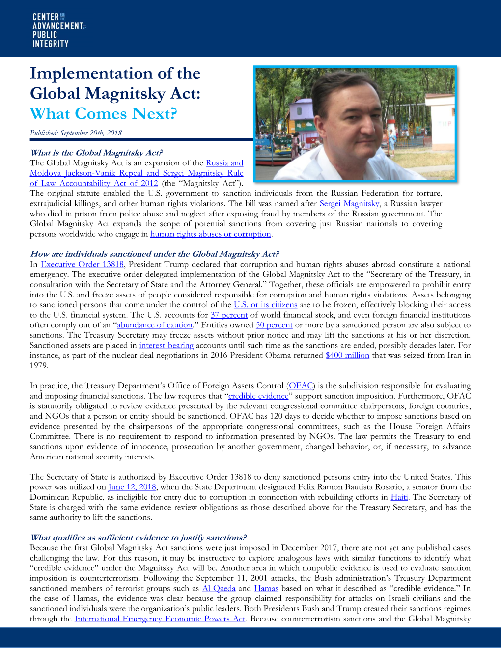 Implementation of the Global Magnitsky Act: What Comes Next?